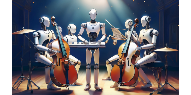 Un orchestre de robots se produisent en concert.